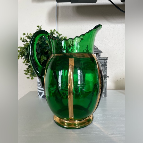 EAPG Riverside Glass Works No. 462 Emerald Green And Gold X-Ray Pattern Pitcher - Picture 1 of 8